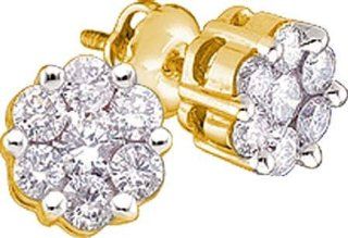 14KT Yellow Gold 1.00 CTW Diamond Flower Earrings Vishal Jewelry Jewelry