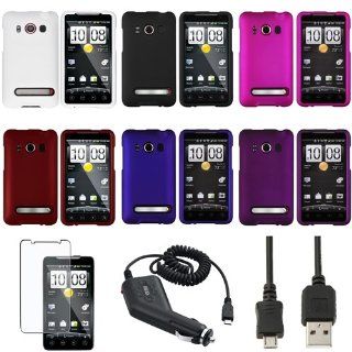 CommonByte 6pc Rubber Hard Snap on Case Cover+Guard+DC Charger+USB Cable For HTC EVO 4G Cell Phones & Accessories