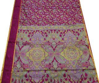 Vintage Fabric Saree Art Silk Indian Paisley Printed Magenta Sari Craft Fabric Women Wrap Dress 5yard Curtain Drape