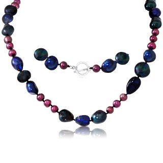 Sterling Silver 36" Multi color Pearl Strand Necklace: Jewelry