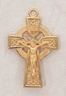 Men's Large Gold over Sterling Celtic Crucifix Irish Necklace Christian Faith Fashion Catholic Jewelry Pendant: Jewelry