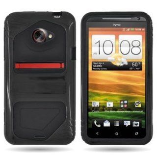 EMAXCITY Brand HYBRID Dual Heavy Duty Hard BLACK Case and Soft BLACK Silicone Skin Cover for HTC EVO 4G LTE SPRINT [WCS983]: Cell Phones & Accessories