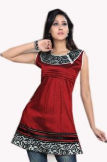 Jayayamala Red Silk Cotton Tunic Sleeve Less Top Dress at  Womens Clothing store: Tunic Shirts
