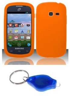 Orange Silicone Gel Cover + Atom LED Keychain Light for Samsung Galaxy Centura S738C (Straight Talk, Net10, Tracfone) Cell Phones & Accessories