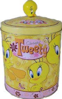 Swingin' Looney Tunes Tweety Bird Tin Snack Canister Cookie Jar: Kitchen & Dining