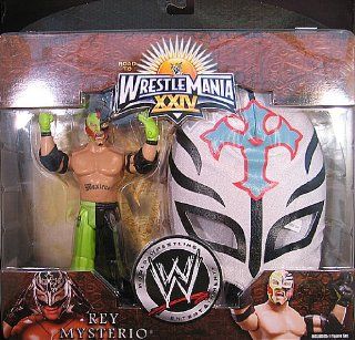 REY MYSTERIO   WHITE W/ BLUE CROSS MASK CHAMPIONS OF WRESTLEMANIA WWE TOY WRESTLING ACTION FIGURE W/ MASK: Toys & Games