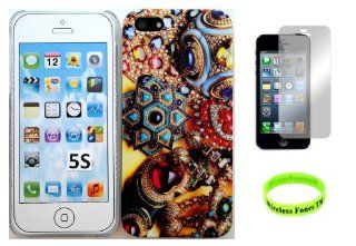 Apple Iphone 5/5S Jeweled Design TPU IMD Hard Case Snap On Protector Cover + Screen protector + Wireless Fones' Wristband: Cell Phones & Accessories