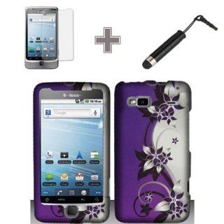 (3 Items Combo  Case   Screen Protector Film   Stylus Pen) Rubberized Purple Silver Vines Flower Snap on Design Case for HTC T mobile G2 Google / HTC Vanguard Cell Phones & Accessories