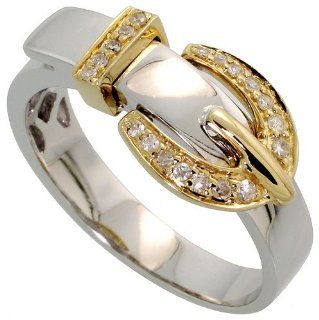 14k White Gold Belt Buckle Ring, w/ 0.17 Carat Brilliant Cut Diamonds, 3/8 in. (9mm) wide, size 8.5: Jewelry