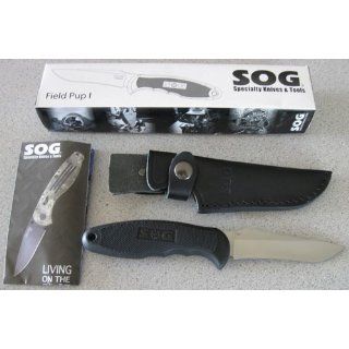 SOG Specialty Knives & Tools FP3 L Field Pup, 4 Inch Fixed Blade Knife with Leather Sheath, Satin: Home Improvement