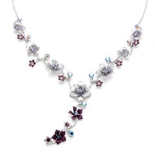 Glamorousky Purple Flower Necklace with Purple Swarovski Element Crystals   39cm + 3.5cm extension chain (995): Jewelry