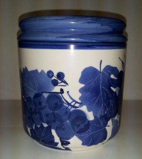 Designpac Canister Grapes and Leaves Pottery   Blue : Kitchen Storage And Organization Product Sets : Everything Else