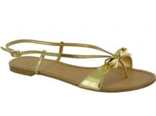 BCBG Women's Stef Slingback Bow Embellished Thong Sandals, Gold 8M US: Shoes
