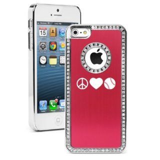 Apple iPhone 5 5S Red 5S1831 Rhinestone Crystal Bling Aluminum Plated Hard Case Cover Peace Love Baseball Softball: Cell Phones & Accessories