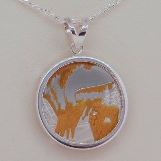 Alaska Mint Gold/Silver Medallion .999 1/4 Oz Pendant Jewelry Wolf Wolves Northern Lights Plain Edge 