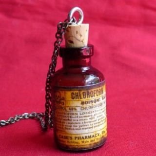 Steampunk Victorian Goth Wicca Apothecary Poison Bottle Pendant Necklace  yellow: Clothing