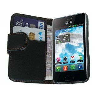 Black PU Leather Wallet Vertical Case for LG Optimus Logic (Straight Talk)   High Quality Flip Phone Cover + 2 Screen Protectors: Cell Phones & Accessories