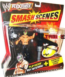 WWE FlexForce Smash Scenes Flip Kickin' REY MYSTERIO (619 Black Outfit) Wrestling Action Figure & Swinging Camera Boom Accessory: Toys & Games