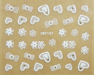 White w/ Gold Bows & Hearts Flower Nail Art Sticker : Nail Polish And Nail Decoration Products : Beauty