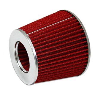 Auto Dynasty 3" Inlet x 6" Cold Air Intake Chrome Open Top Intake Red Cone Air Filter: Automotive
