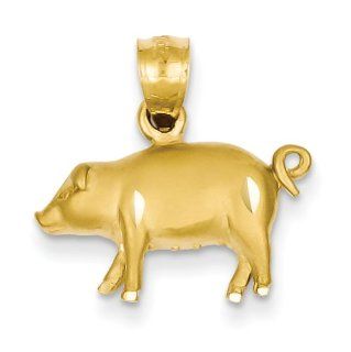 14K Yellow Gold Diamond Cut Pig Pendant 20mmx18mm: Jewelry