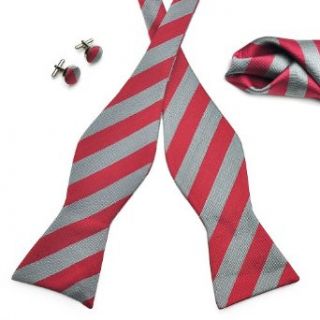 Pensee Mens Self Bow Tie Set Red & Grey Stripe Silk Bow Ties at  Mens Clothing store