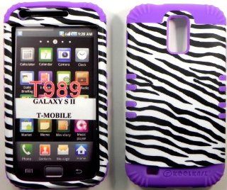 Hybrid Silicone Rubber+Cover Case for T Mobile Galaxy S2 T989 Black and White Zebra snap on+ Purple silicone: Cell Phones & Accessories