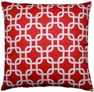 JinStyles Cotton Canvas Trellis Chain Accent Decorative Throw Pillow Cover (Red & White, Square, 1 Cover for 18 x 18 Inserts)  