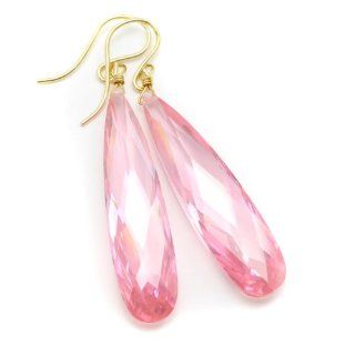 14k Gold Filled Sapphire Pink Cubic Zirconia Earrings Teardrop Cz AAA: Spyglass Designs: Jewelry