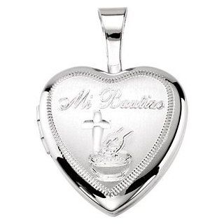Mi Bautizo Heart Locket Pendant Sterling Silver 190053: Pendant Necklaces: Jewelry