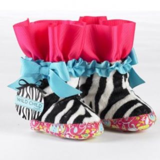 Mud Pie Wild Child Zebra Minky Boots, Black/White/Blue/Pink, 0 6 Months: Clothing