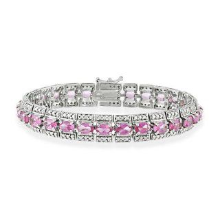 Vintage look Sterling Silver Created Pink Sapphire Bracelet with Genuine Diamond Accents: Tennis Bracelets: Jewelry