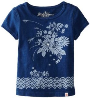 Lucky Brand Girls 2 6X Embroidered Short Sleeve Denim Top, Blue, 4: Clothing