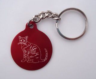 Laser Etched Tabby Cat Key Chain Red Circle Tabby Cat Key Chain: Everything Else