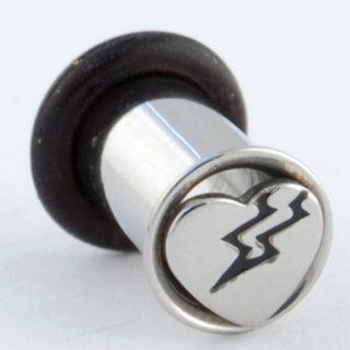 One Stainless Steel Single Flared Lightning Bolt Heart Eyelet: 0g 5/16" (SOLD INDIVIDUALLY. ORDER TWO FOR A PAIR.): Inc. Halftone Bodyworks: Jewelry