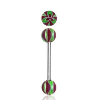 Surgical Steel Barbell with Green/Orange/Yellow Flower Acrylic Balls (14g, 5/8 inch) Body Piercing Barbells Jewelry
