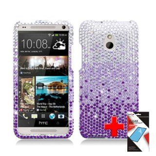 HTC One Mini (AT&T) 2 Piece Snap On Rhinestone/Diamond/Bling Case Cover, Purple/Silver Waterfall Design + SCREEN PROTECTOR: Cell Phones & Accessories