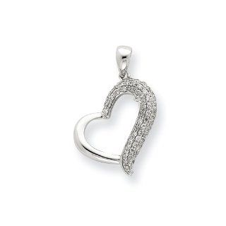 14k White Gold Diamond Slanted Heart Pendant: Jewelry