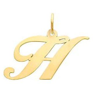 14K Yellow Gold Medium Fancy Script Initial H Charm: Jewelry