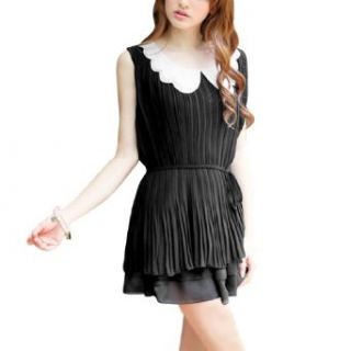 Woman Hollow Out Doll Collar Lining Pleated Tunic Shirt at  Womens Clothing store