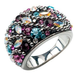 Inox Womens Stainless Steel Black Multicolor Crystal Ring Size 8 FR11977 8 Jewelry