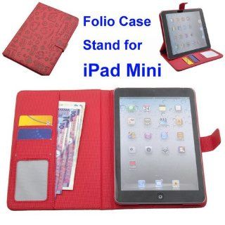 Adorable Wallet Card Slot Stand Folio Faux Leather Case for Apple iPad Mini RED: Computers & Accessories