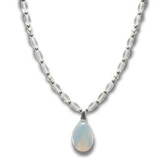 Sea Opal Glass Necklace with SWAROVSKI ELEMENTS Crystal Pearls Sterling Silver: AzureBella: Jewelry