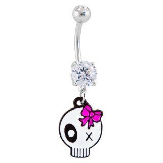 Cubic Zirconia Girly Skull Dangle Belly Button Navel Ring: Body Piercing Rings: Jewelry