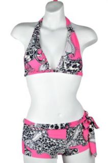 V Fuchsia Halter Top & Boy Short Bottoms Bathing Suit (Small) at  Womens Clothing store: Fashion Bikini Sets