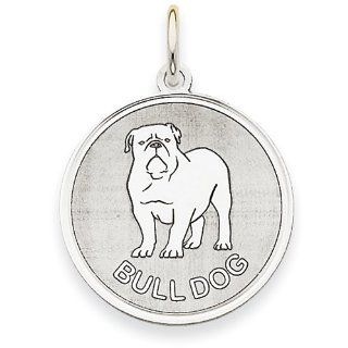 14k Gold White Gold Polished Engraveable Bulldog Disc Charm Jewelry
