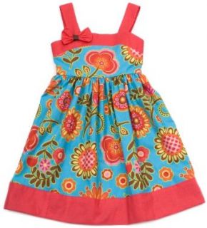 Rare Editions Girls 2 6X Printed Floral Woven Dress, Turquoise/Coral, 5: Clothing