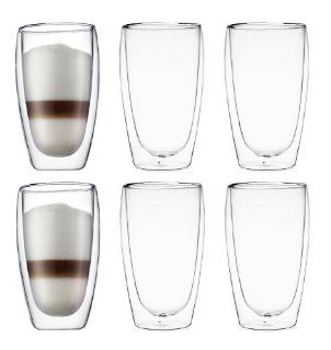 Bodum Pavina Double wall Insulated 15 ounce Glasses   Can Be Used As a Mug, Shotglass, Sifter, Cup or Glass   Great for Any Beverages, Coffee, Tea, Iced Tea, Coca cola, Soda, Beer and Water (Set of 6): Kitchen & Dining