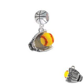 Extra Large Softball and Glove Basketball Charm Dangle Bead Delight & Co. Jewelry