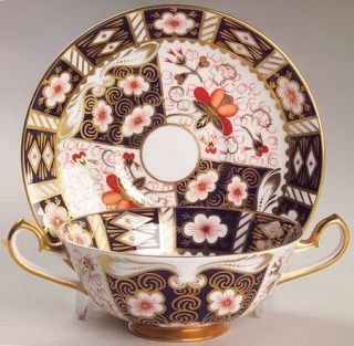 Royal Crown Derby Traditional Imari Footed Cream Soup Bowl & Saucer Set, Fine Ch